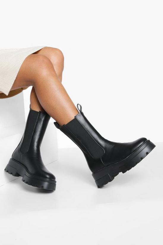 boohoo Wide Fit Cleated Sole Calf High Chelsea Boots 1