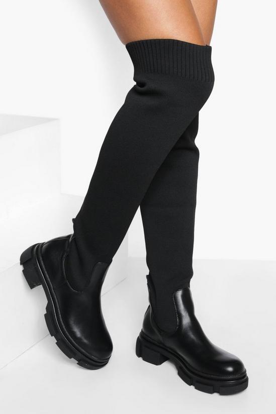 boohoo Knitted Stretch Chunky Over The Knee Boot 1