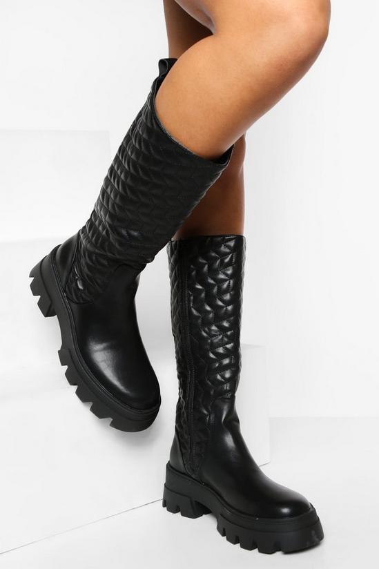boohoo Quilted Calf High Chunky Boots 1