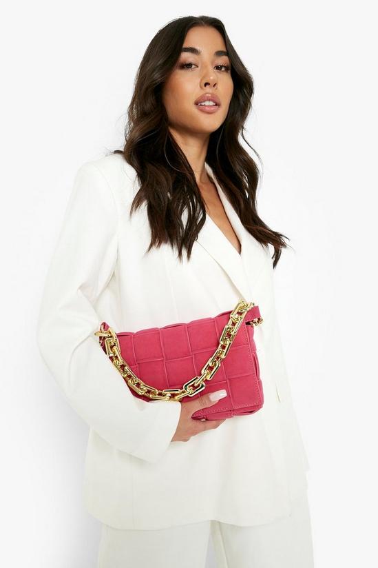 boohoo Quilted Weave Clutch Bag With Chain 2