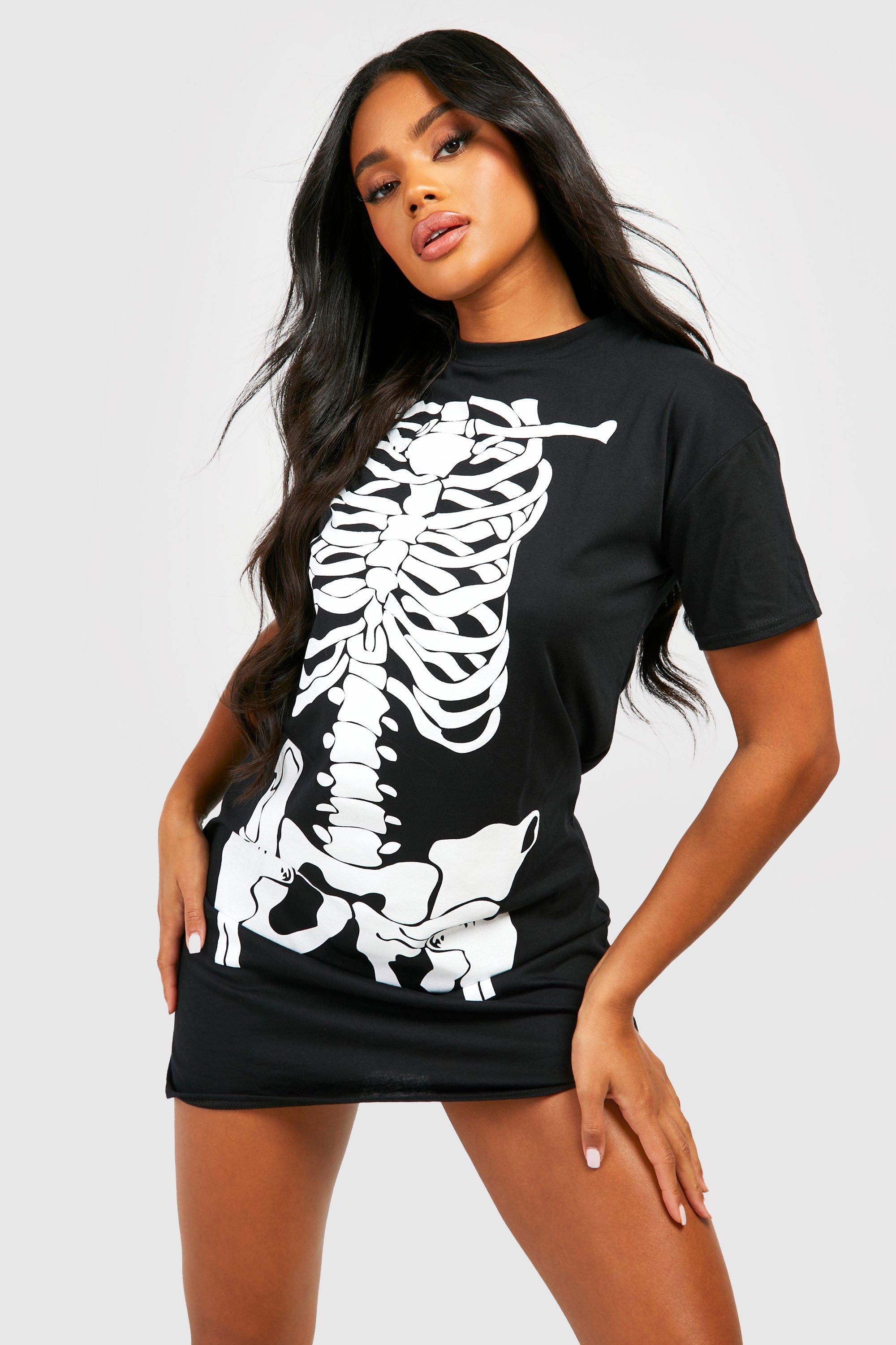 Halloween Skeleton Print T-shirt Dress