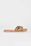 boohoo Wide Fit Leopard Woven Detail Leather Slider thumbnail 2