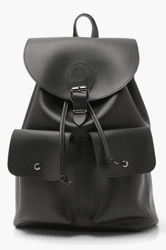 boohoo Faux Leather Double Pocket Buckle Backpack 1