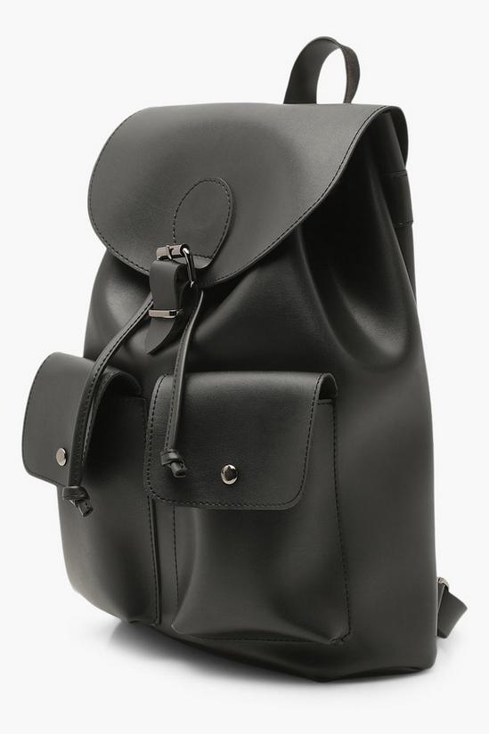 boohoo Faux Leather Double Pocket Buckle Backpack 2