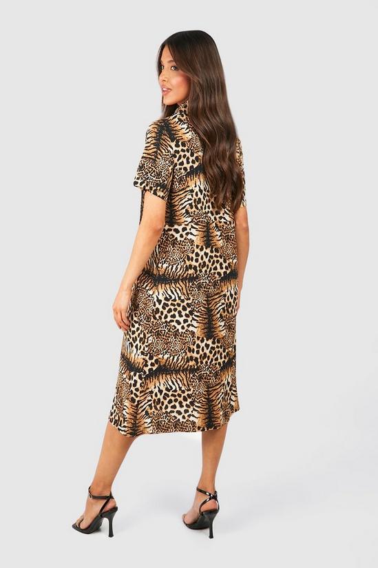 boohoo Tiger And Leopard Mix Shirt Style Midi Dress 2