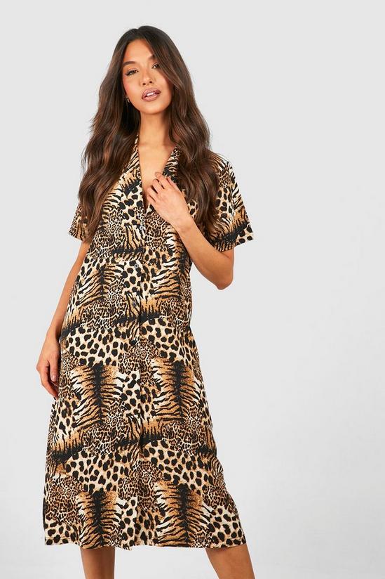 boohoo Tiger And Leopard Mix Shirt Style Midi Dress 3