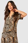 boohoo Tiger And Leopard Mix Shirt Style Midi Dress thumbnail 4