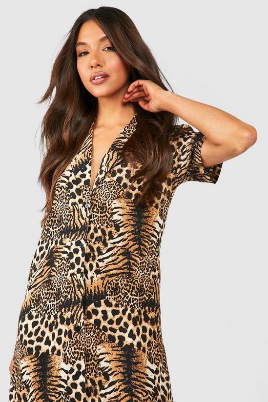 boohoo Tiger And Leopard Mix Shirt Style Midi Dress 4