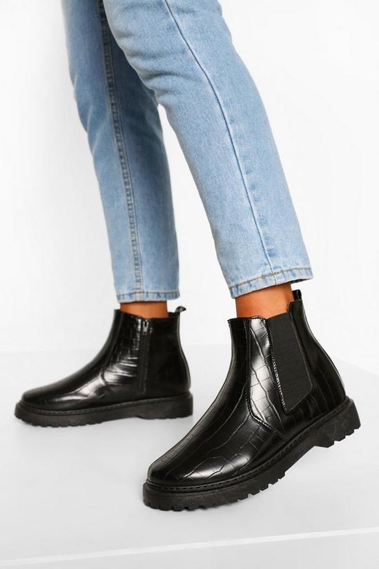 boohoo Wide Fit Croc Chunky Chelsea Boots 1