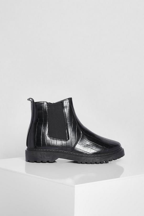 boohoo Wide Fit Croc Chunky Chelsea Boots 2