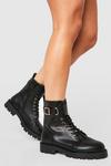 boohoo Wide Fit Buckle Detail Lace Up Hiker Boots thumbnail 1