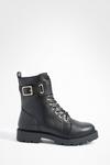 boohoo Wide Fit Buckle Detail Lace Up Hiker Boots thumbnail 3