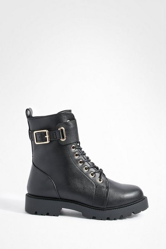 boohoo Wide Fit Buckle Detail Lace Up Hiker Boots 3