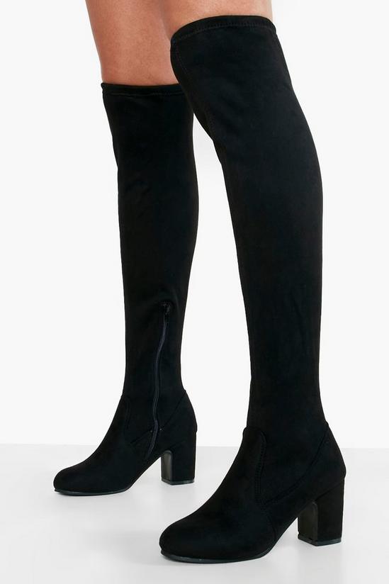 boohoo Wide Fit Block Heel Stretch Over The Knee Boots 1