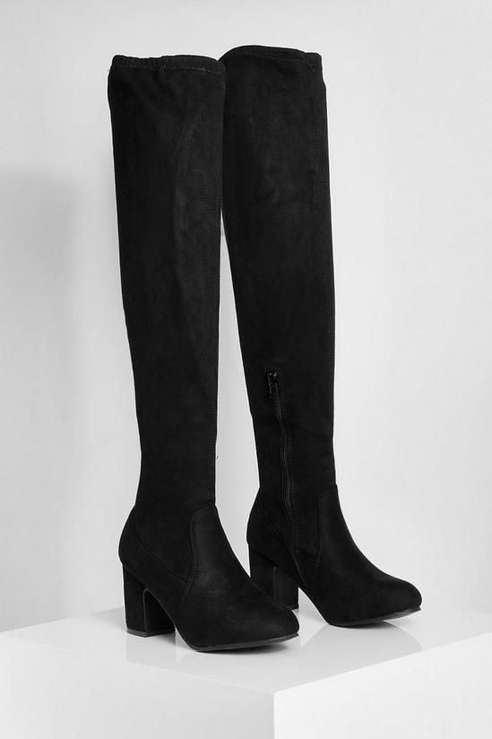 boohoo Wide Fit Block Heel Stretch Over The Knee Boots 3
