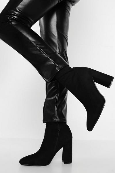 Wide Fit Suedette Pointed Block Heel Sock Boots