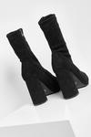 boohoo Wide Fit Suedette Pointed Block Heel Sock Boots thumbnail 4
