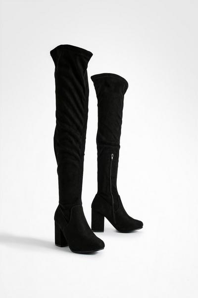 Wide Fit Stretch Block Heel Over The Knee Boots