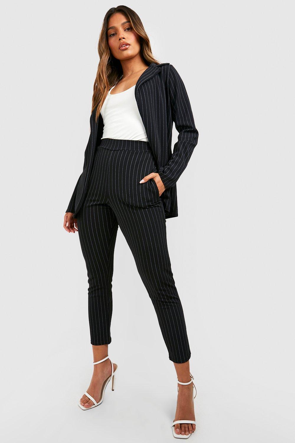 boohoo Women's Pinstripe Tailored Blazer And Trouser Co-Ord Suit|Size: 14|black