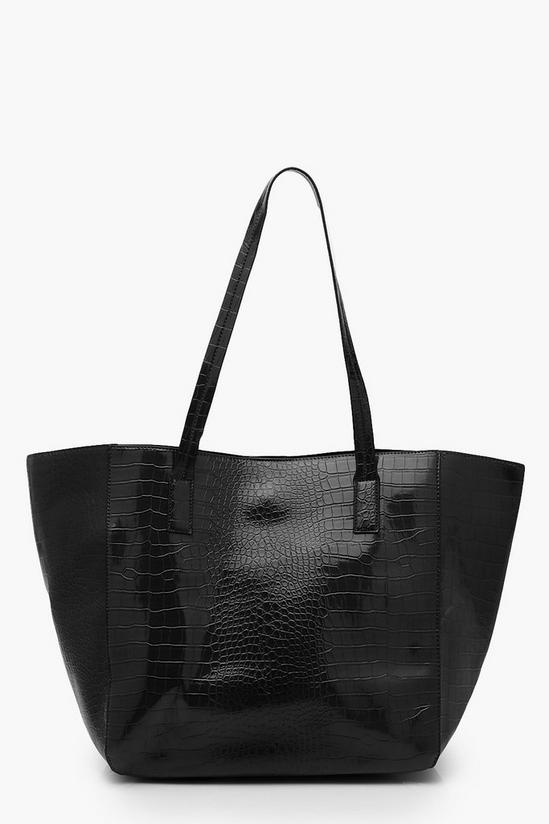 boohoo Oversized Faux Leather Croc Tote Day Bag 1