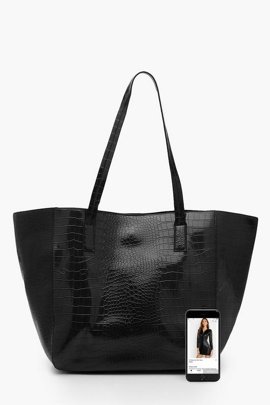 boohoo Oversized Faux Leather Croc Tote Day Bag 4