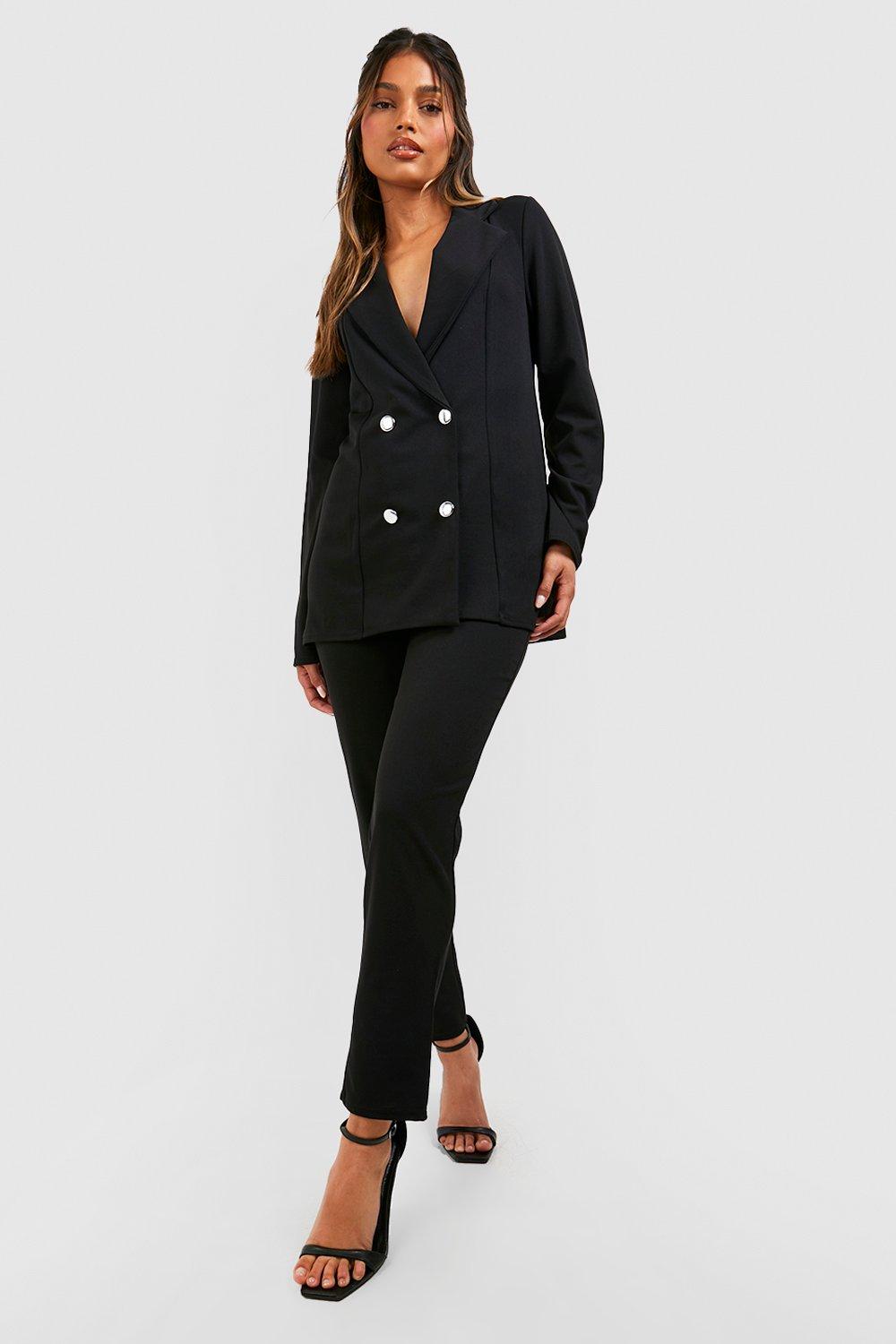 boohoo Women's Jersey Double Breasted Blazer And Trouser Suit Set|Size: 16|black