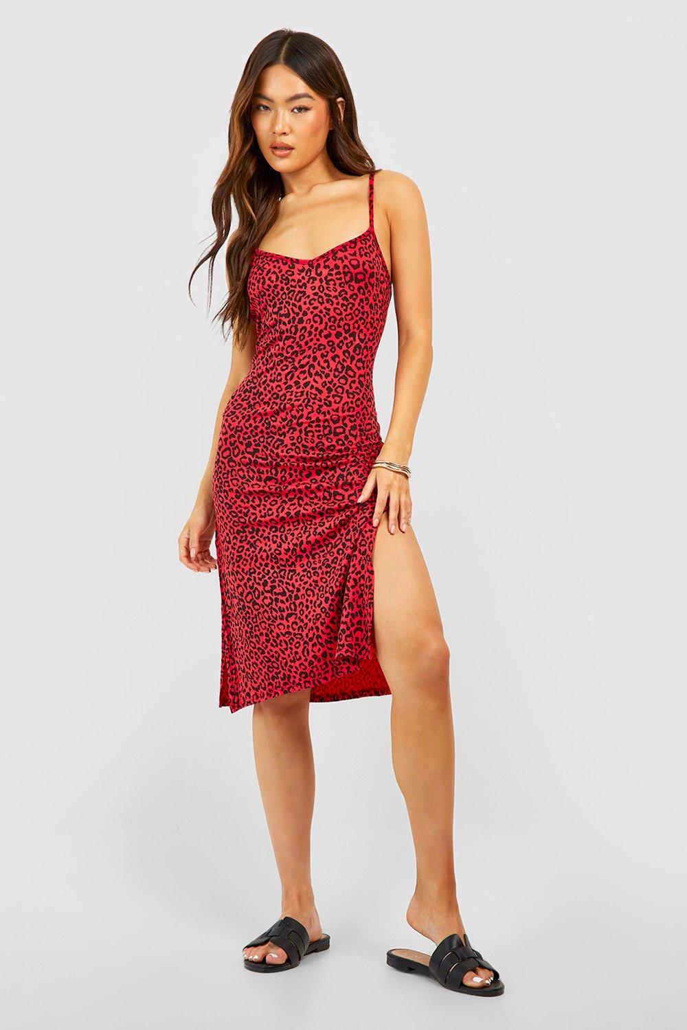 Leopard Print Jersey Slip Midi Dress