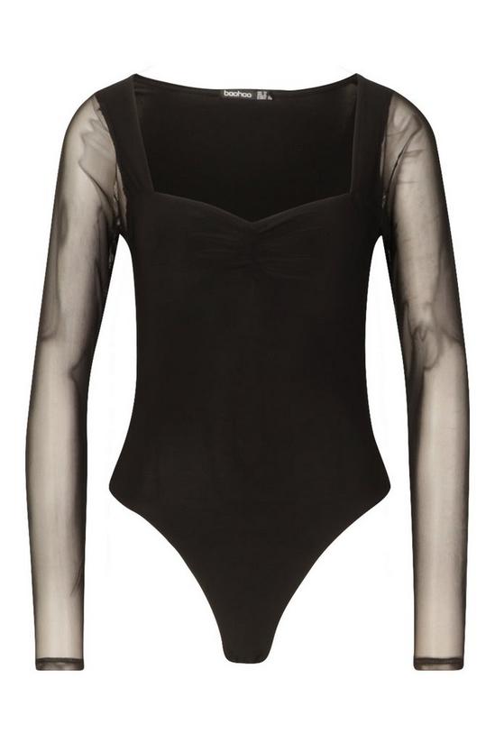 boohoo Mesh Square Neck Ruched Bodysuit 3