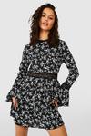 boohoo High Neck Floral Tiered Skater Dress thumbnail 1