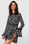 boohoo High Neck Floral Tiered Skater Dress thumbnail 3