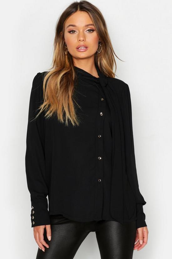 boohoo Woven Pussybow Button Detail Blouse 1