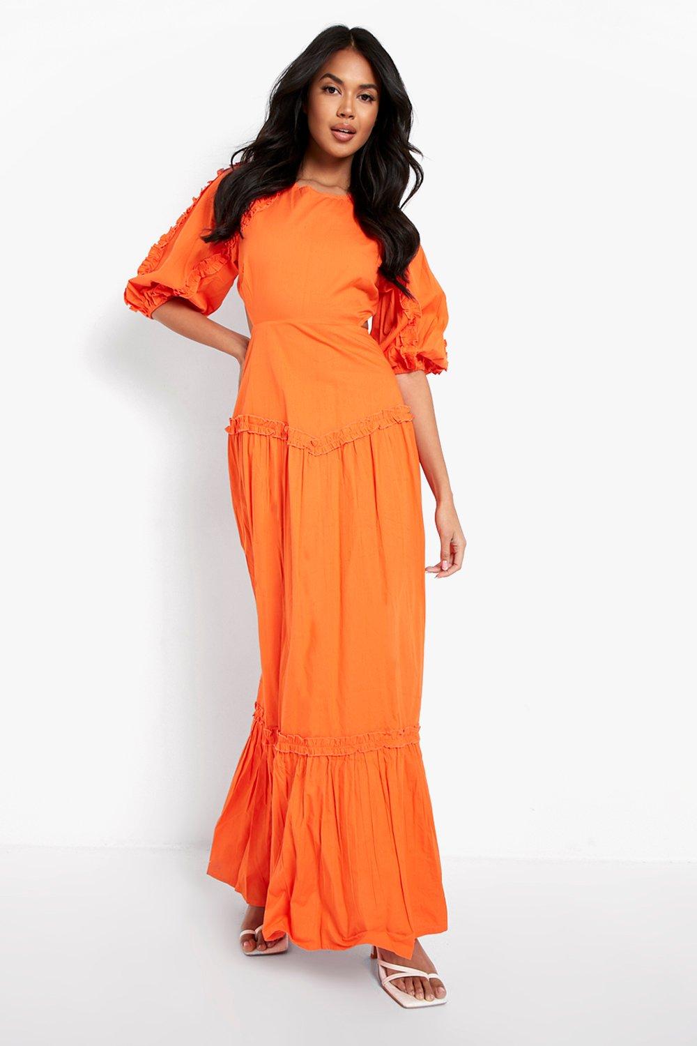 Cotton Tiered Puff Sleeve Maxi Dress
