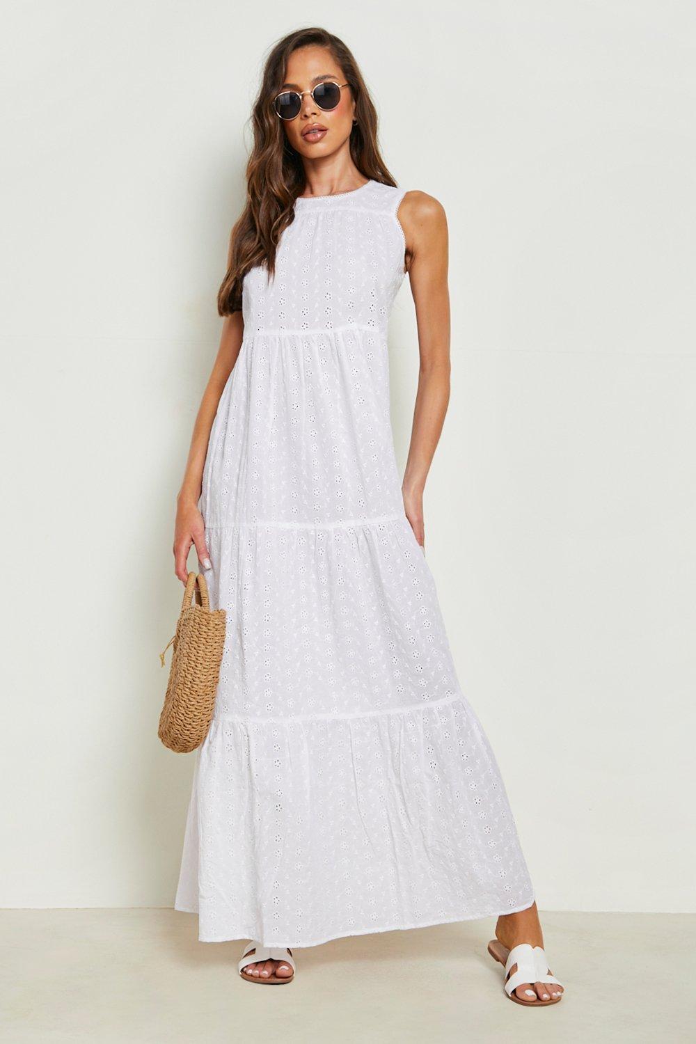 Broderie Tiered Wide Maxi Dress
