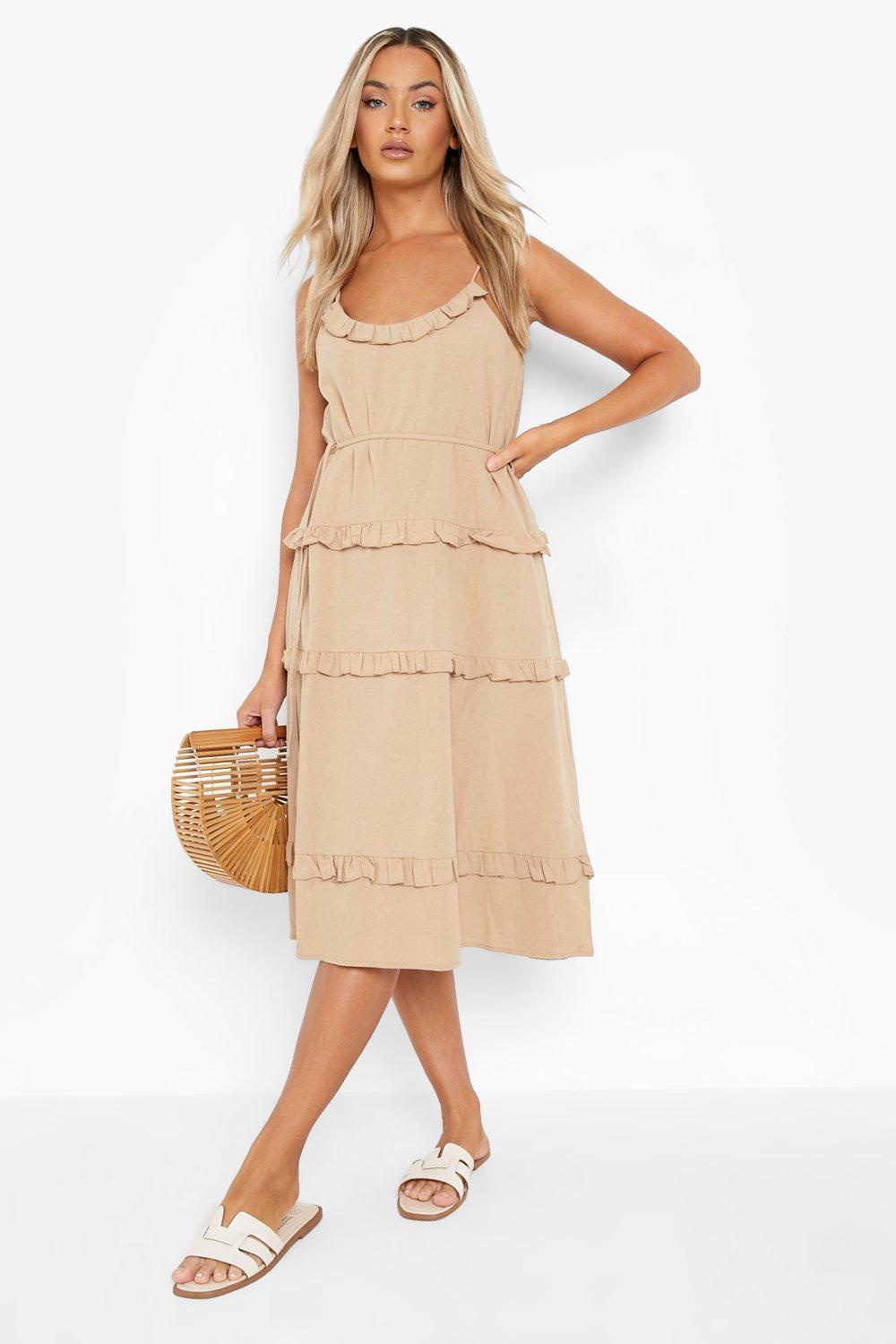 Cheesecloth Tiered Frill Midi Skater Dress