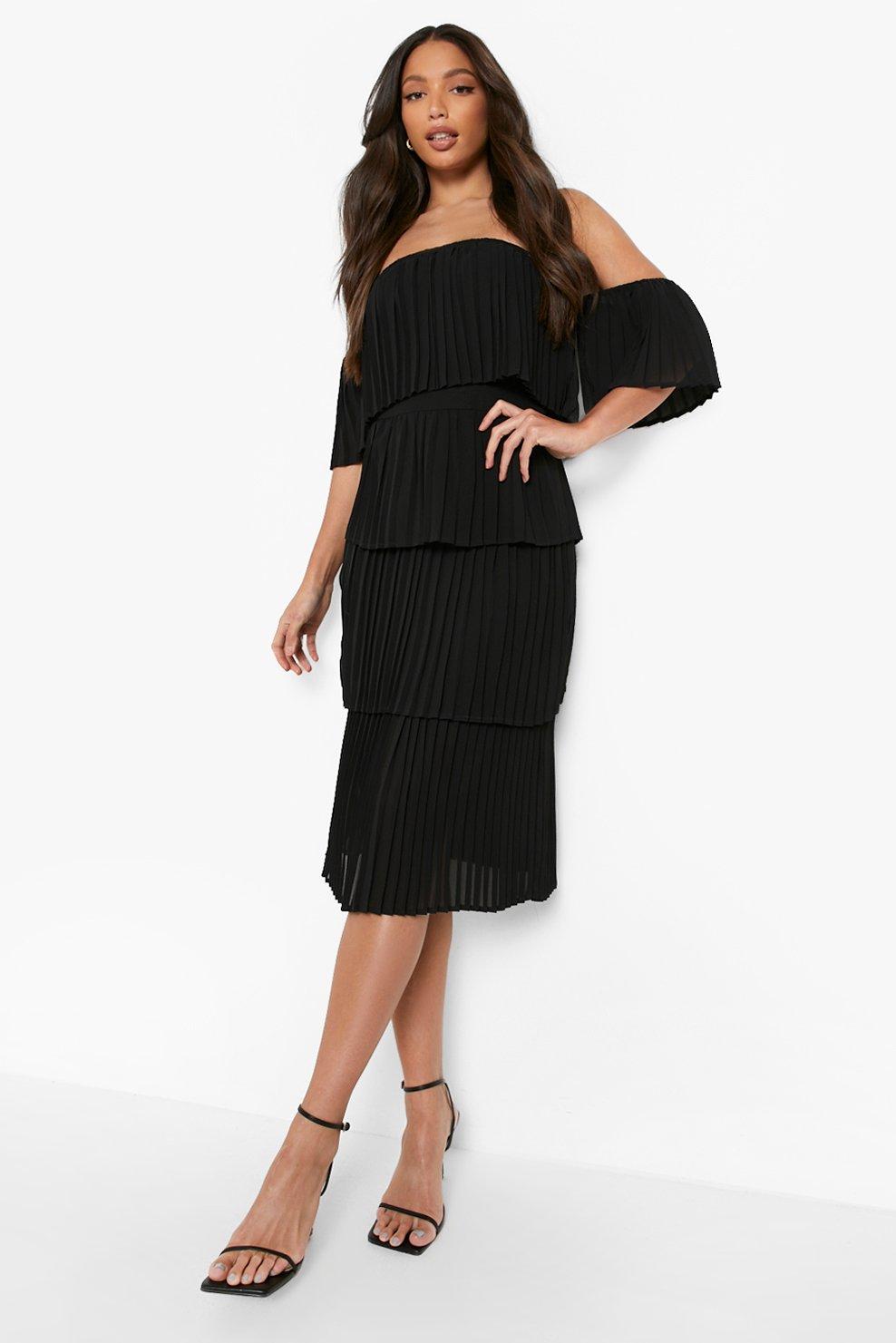 Tall Pleated Off Shoulder Occasion Dress