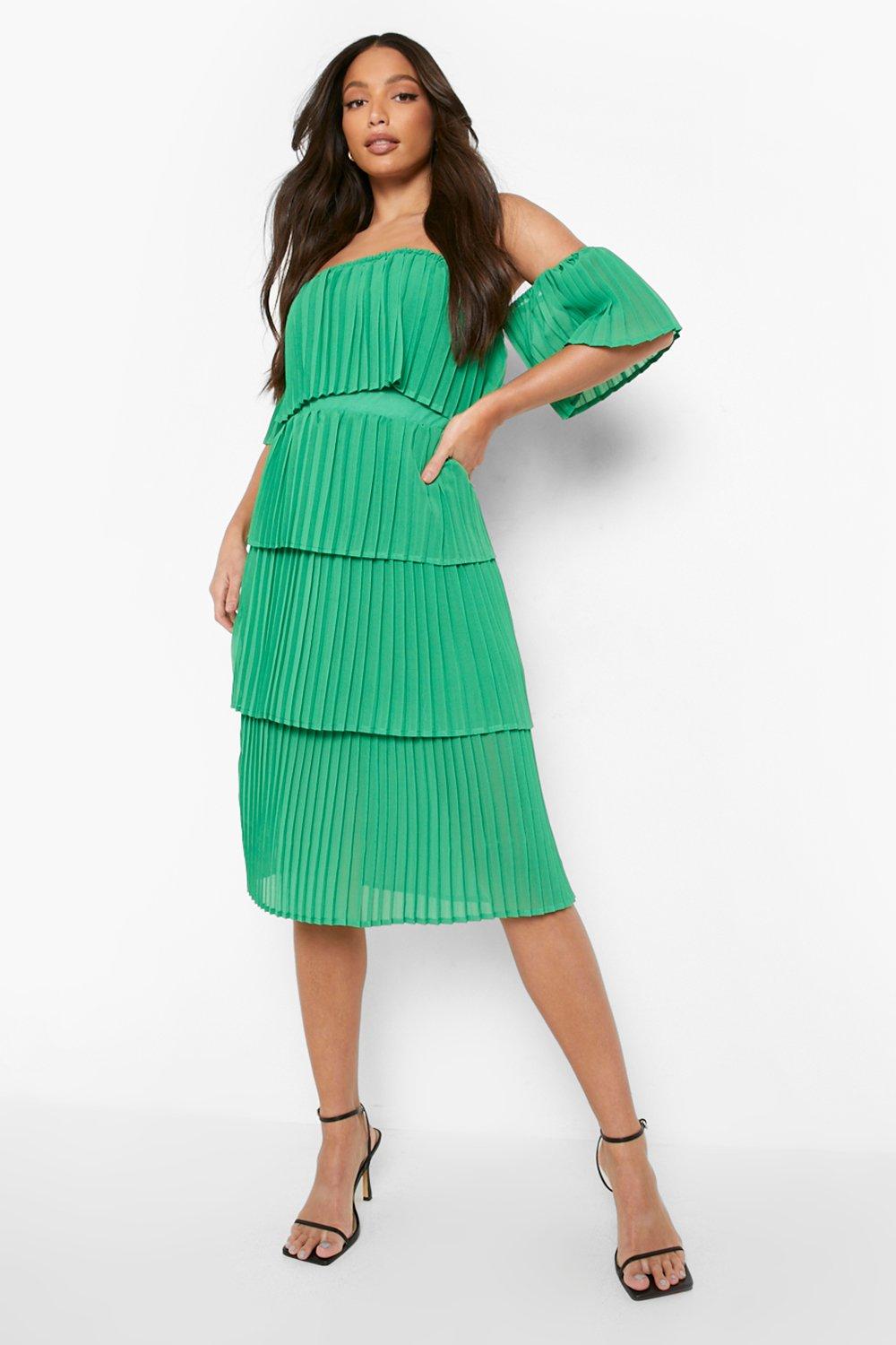 Tall Pleated Off Shoulder Occasion Dress