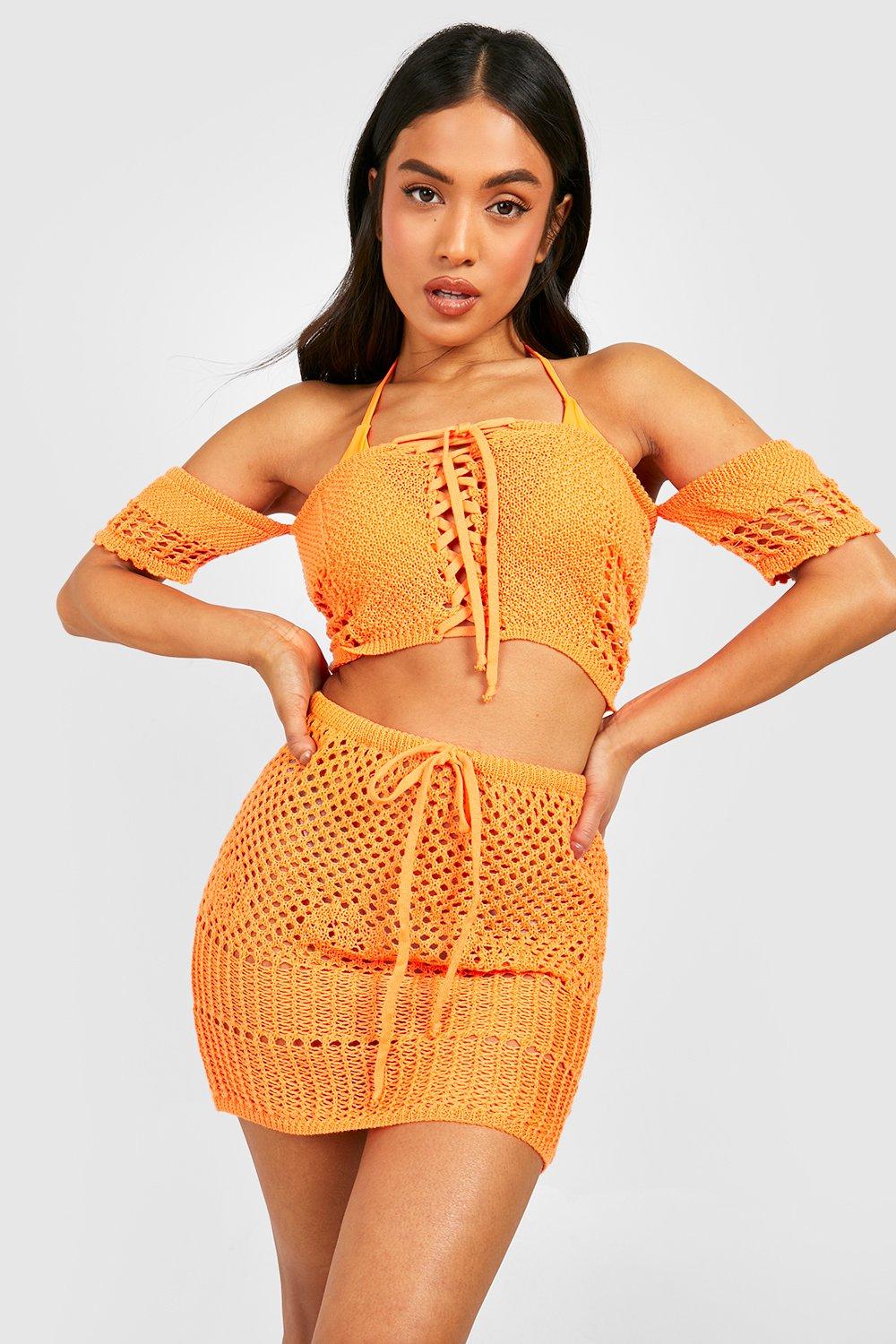 Petite Recycled Crochet Top & Skirt Co-Ord