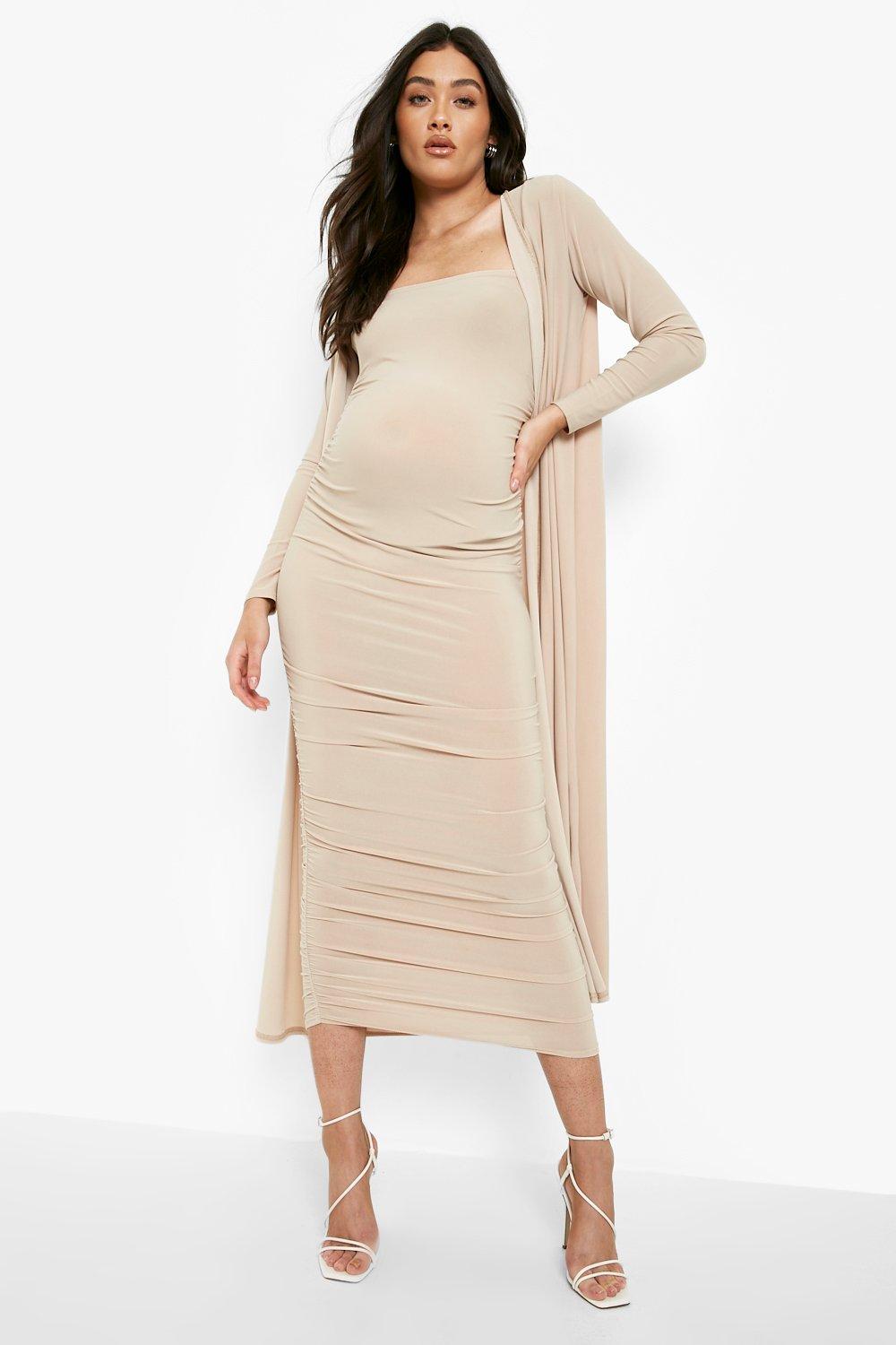 Maternity Square Neck Ruched Duster Dress Set