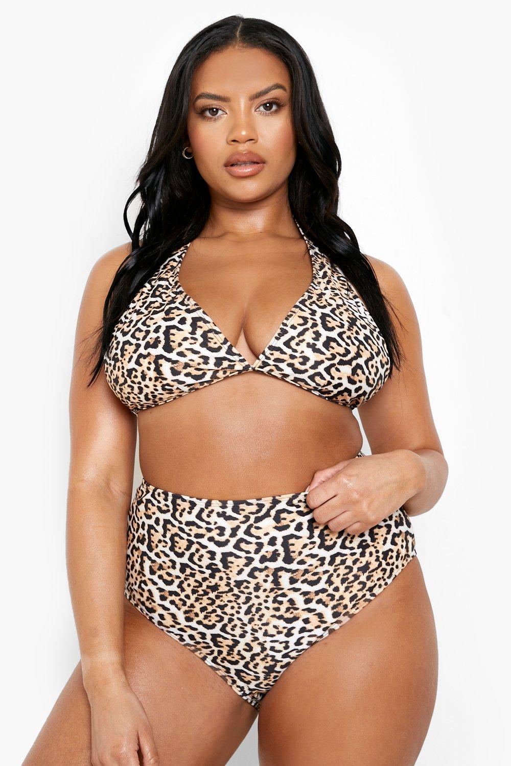 Plus Essentials Leopard Triangle Bikini Top