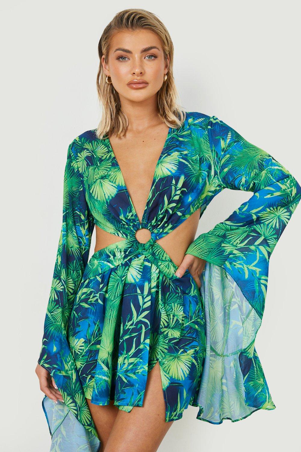 Premium Tropical O Ring Sleeve Mini Beach Dress