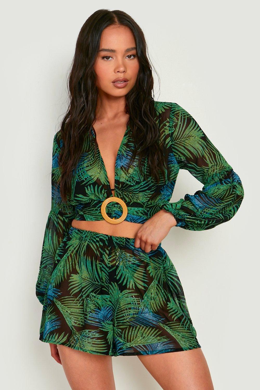 Petite Palm Print Buckle Top & Short Co-Ord