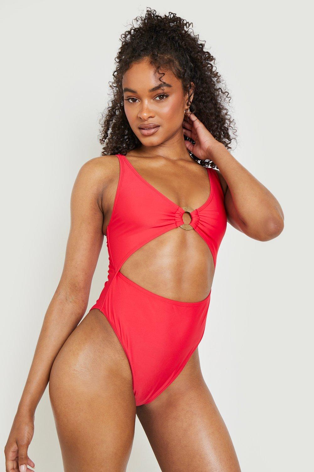 Wooden O-ring Cut Out Swimsuit