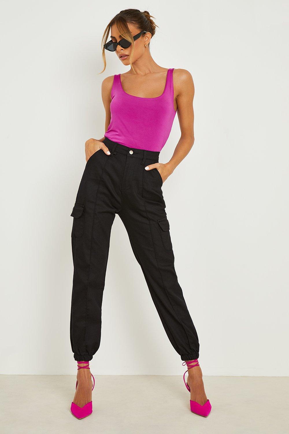 Trousers, High Waisted Casual Woven Cargo Pants