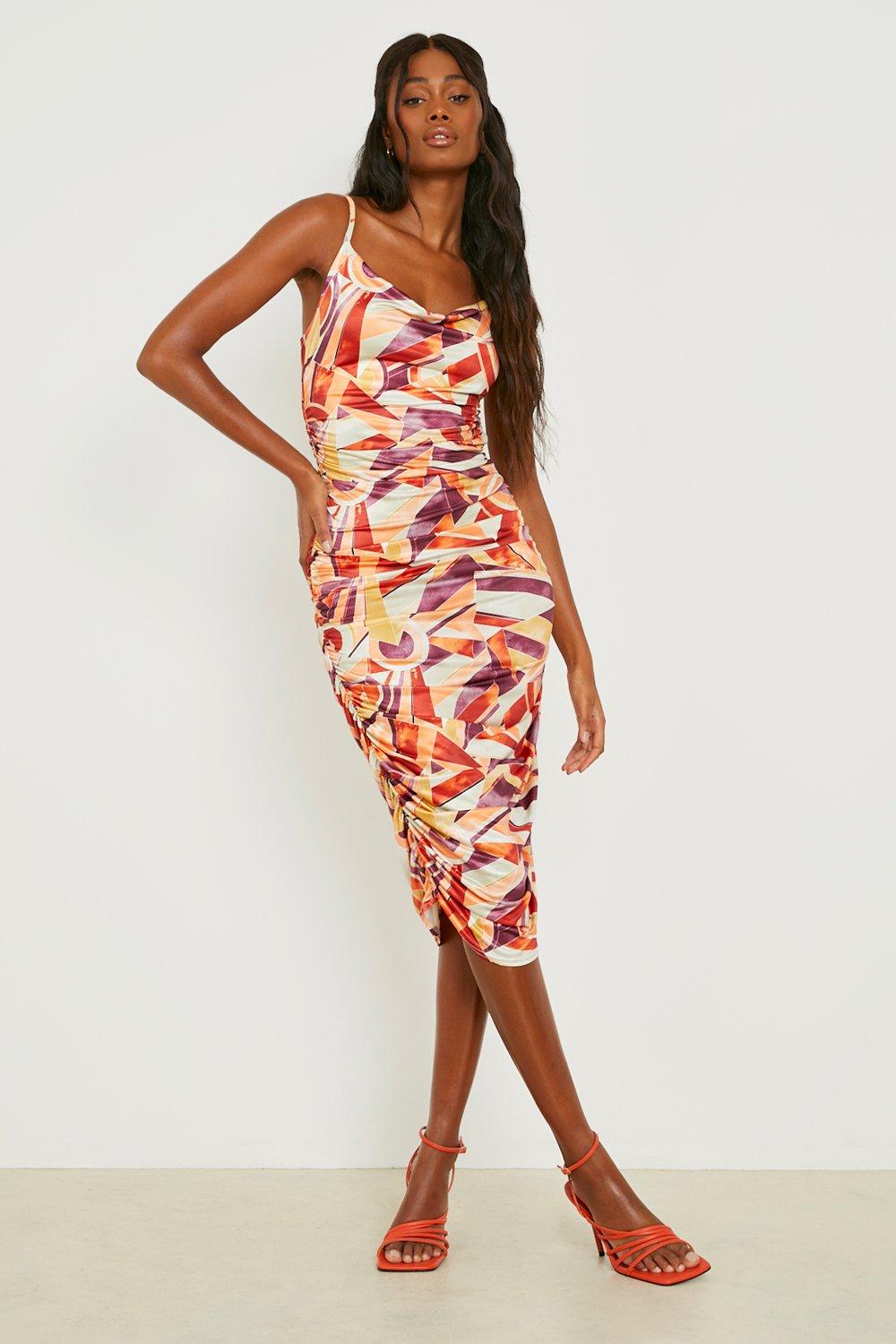 Slinky Printed Ruched Midaxi Dress