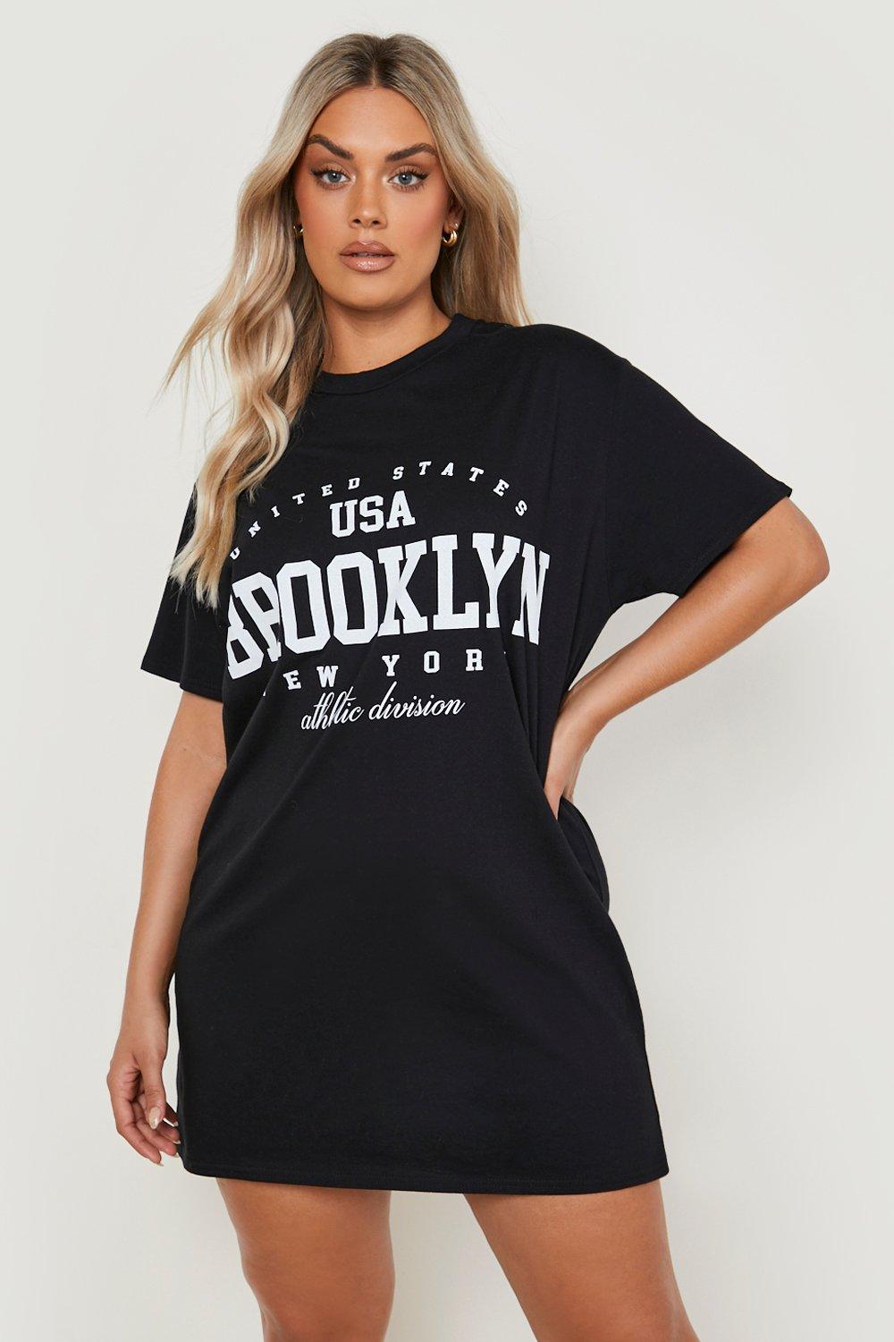 Plus Brooklyn Slogan Oversized T-shirt Dress