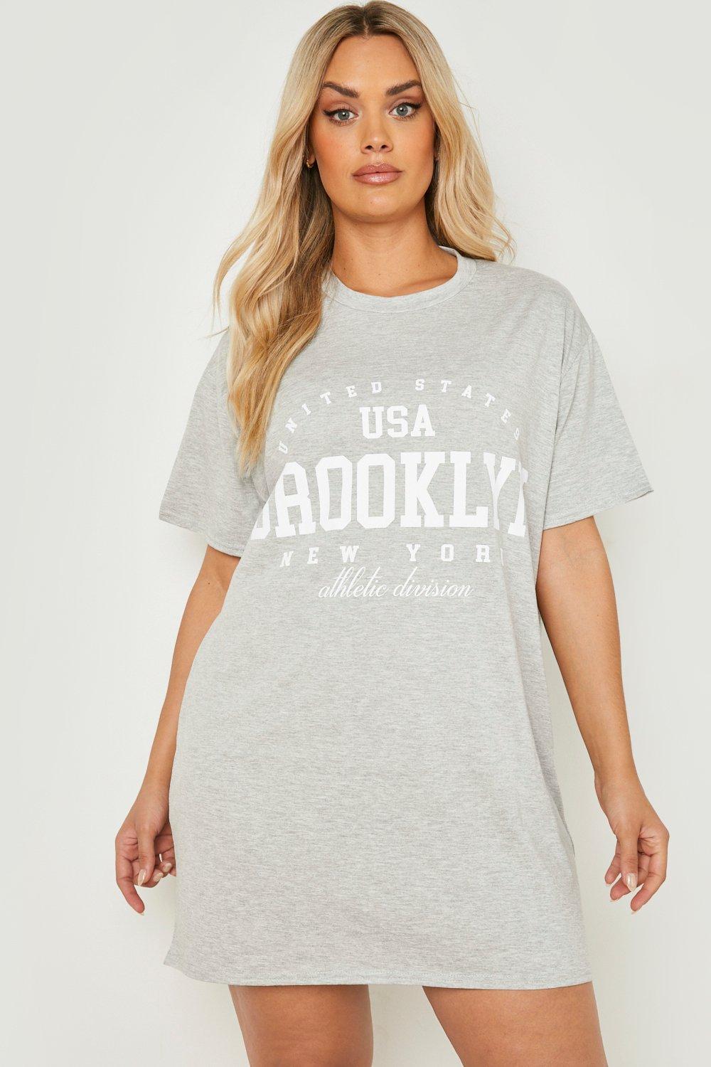 Plus Brooklyn Slogan Oversized T-shirt Dress