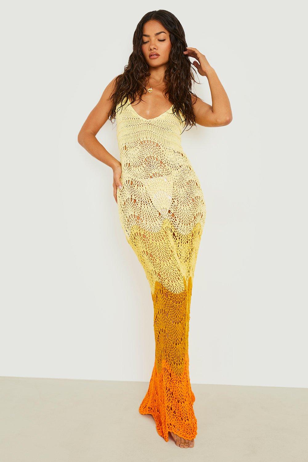 Crochet Contrast Scallop Scoop Beach Dress