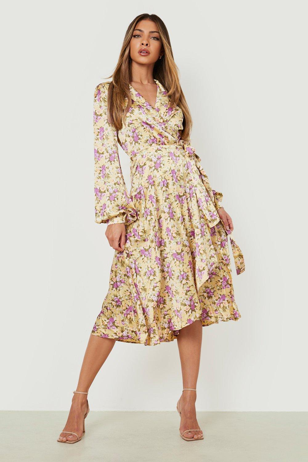 Floral Wrap Belted Midi Dress