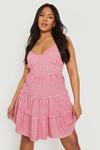 boohoo Plus Gingham Strappy Tiered Skater Dress thumbnail 3
