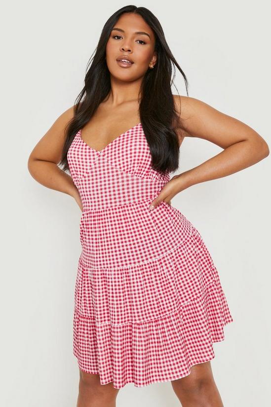 boohoo Plus Gingham Strappy Tiered Skater Dress 4